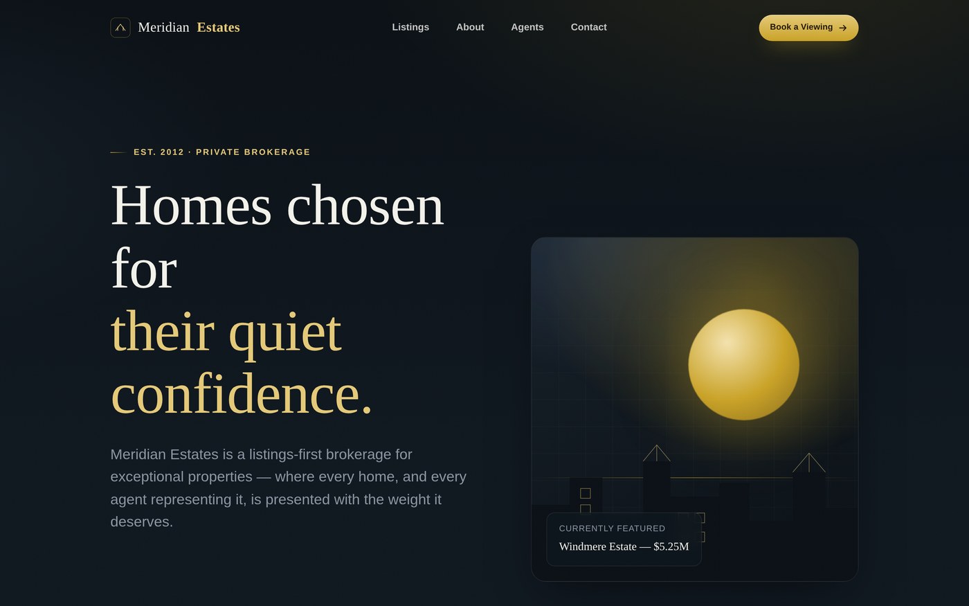 Meridian Estates homepage screenshot