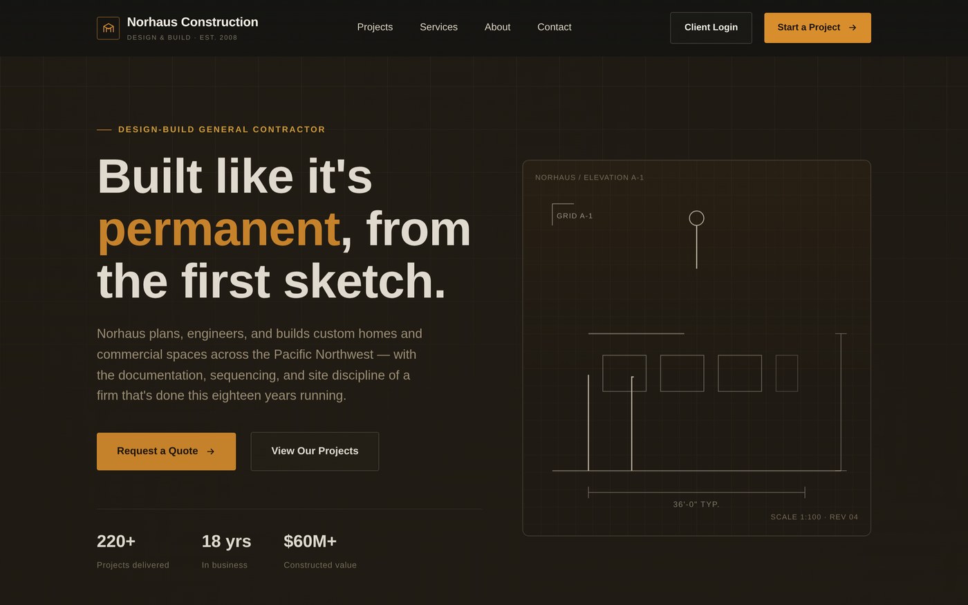 Norhaus Construction homepage screenshot
