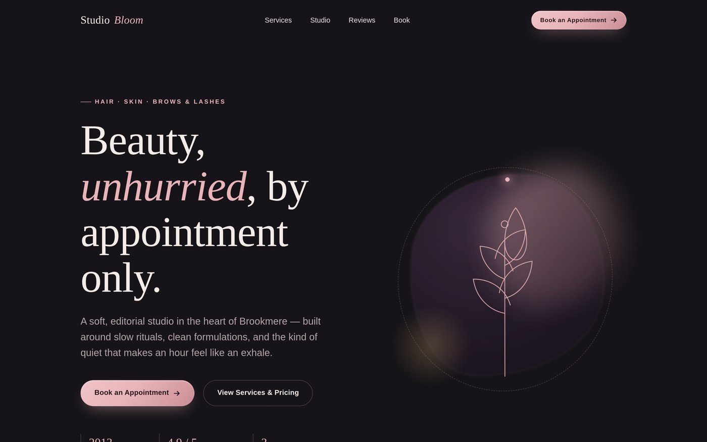 Studio Bloom homepage screenshot